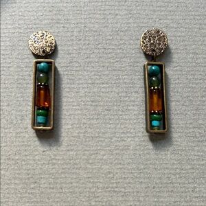 Brass, Turquoise, Amber, Jade and Glass Vintage Inspired Earrings